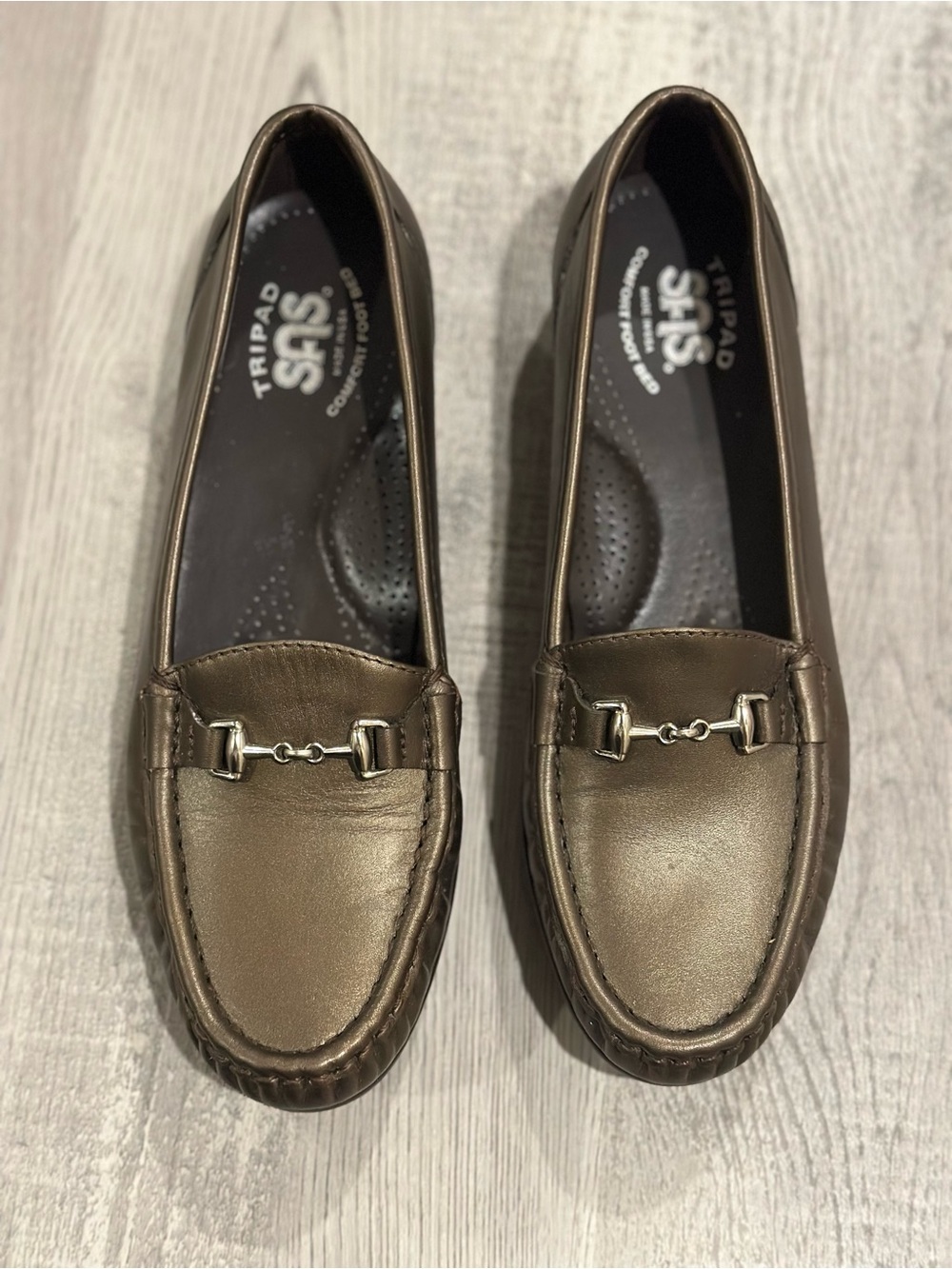 SAS Metro Bronze Leather Horsebit Loafers Women’s 7 Narrow Comfort Shoes